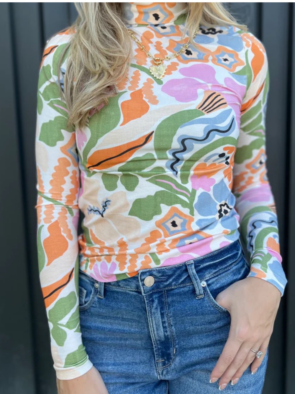 FRNCH Carmelite retro floral turtle neck top XS